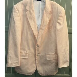 Haspel Seersucker Sport Jacket Orange Peach Coral White Stripe 42 Reg Read Desc